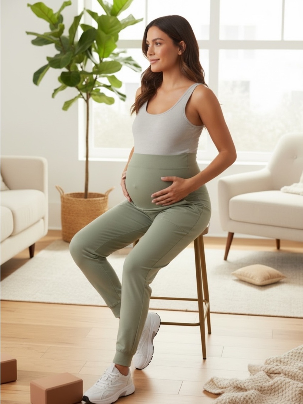 Ingrid & Isabel Maternity Comfort Knit Jogger Pants – Stone – Size XXL